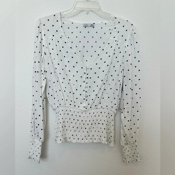 Dex Tops - NWT Dex Polka‎ Dot Smocked Blouse Black and White Small